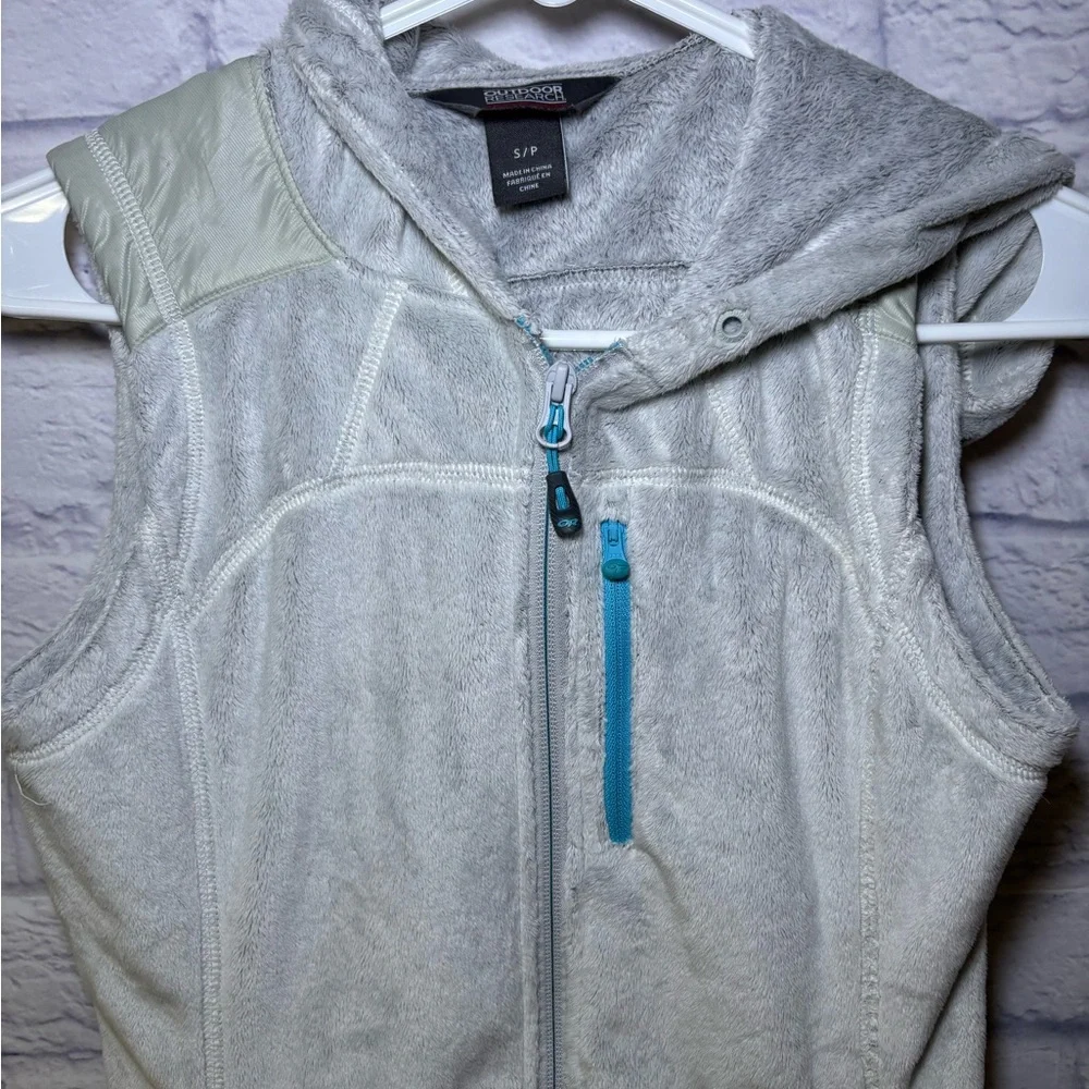 Outdoor Research Vest Womens Size SP Fleece Hooded Gray Blue Warm Winter
